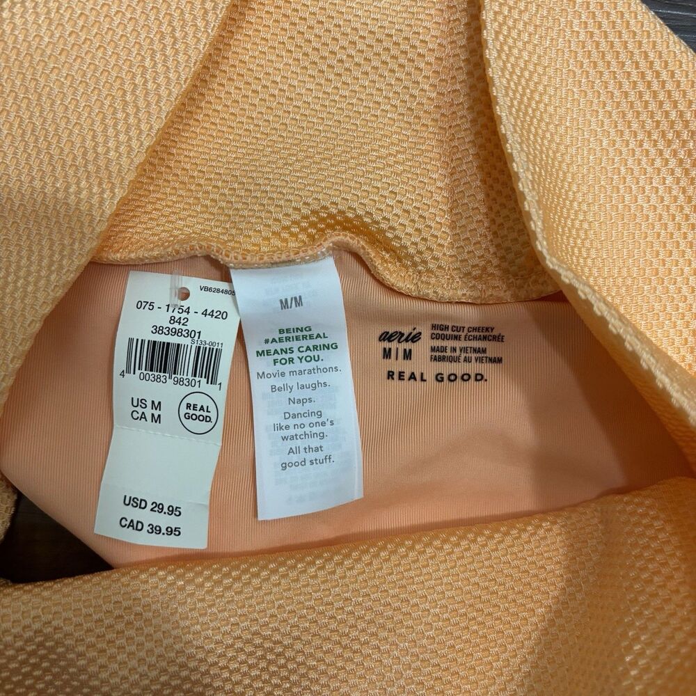 NWT Aerie Sz Medium 2PC Swim Set Orange V Wire Bra High Waisted Bottoms Bikini - Picture 7 of 10